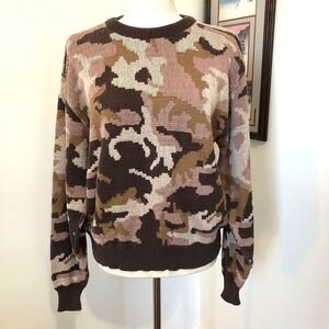 VTG 90s Black Duck Camo Knit Sweater Brown Pink Distressed USA M Soft Grunge